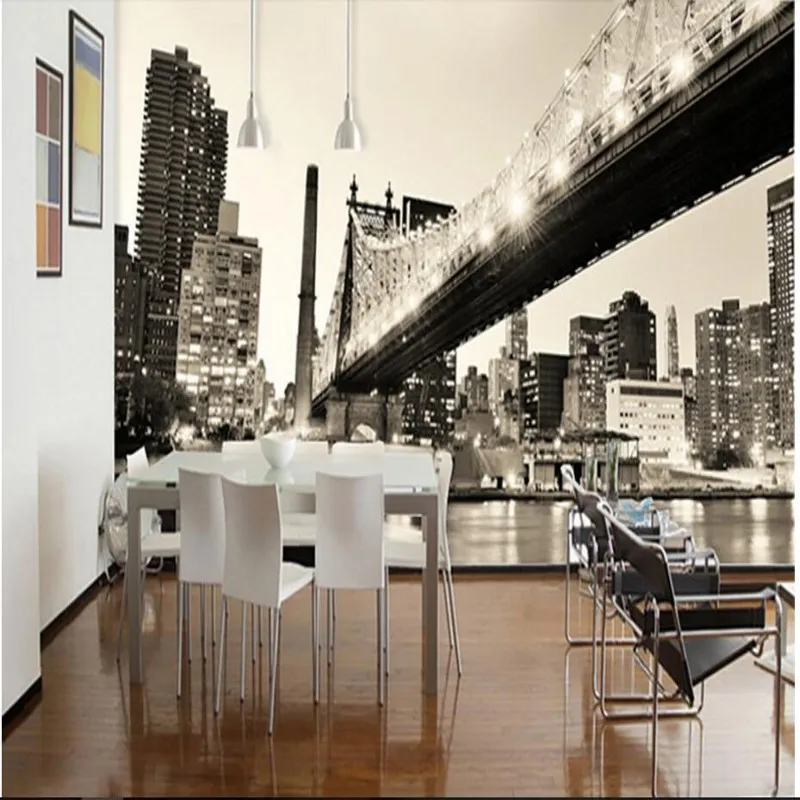 Обои beibehang для спальни Ностальгический Американский Манхэттен мост черно белый