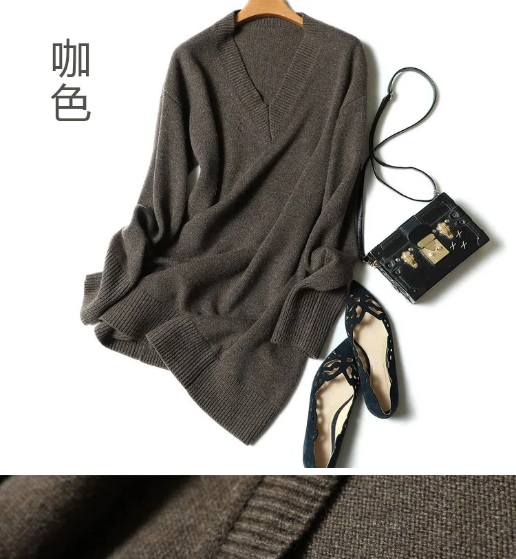 Kashana Top Fashion Girls Cashmere Dress Woman Winter Knitted Dress Fashion Deep V-neck Thick Ladies Dress Free Shipping