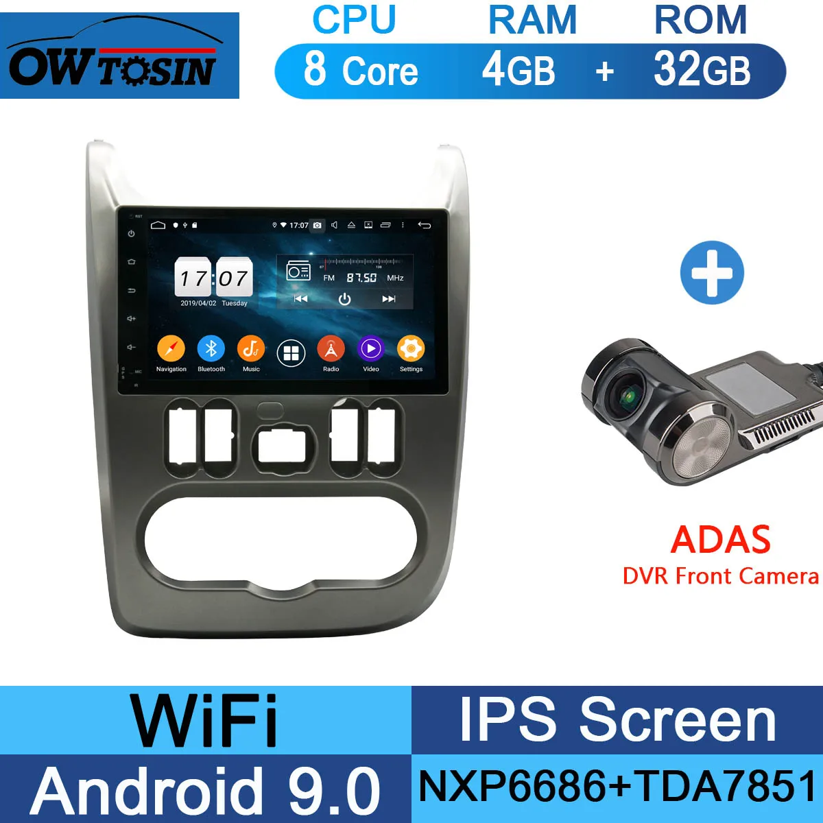 32G Adas Camera " Восьмиядерный Android 9,0 4G+ 64G Автомобильный dvd-плеер для Renault Logan Sandero Duster DACIA Logan Sandero автомобильный Радио gps Navi Parrot BT - Цвет: 32G Adas Camera