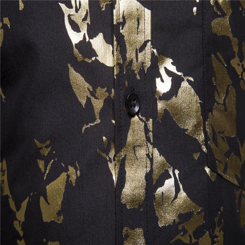 Роскошная золотая фольга с принтом рубашка для мужчин 2018 новый бренд