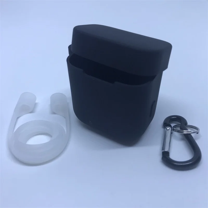 Black Чехол для наушников для Xiaomi Airdots Pro, зарядная коробка для Xiaomi Air TWS, силиконовый защитный чехол+ ремень против потери+ карабин - Цвет: Black