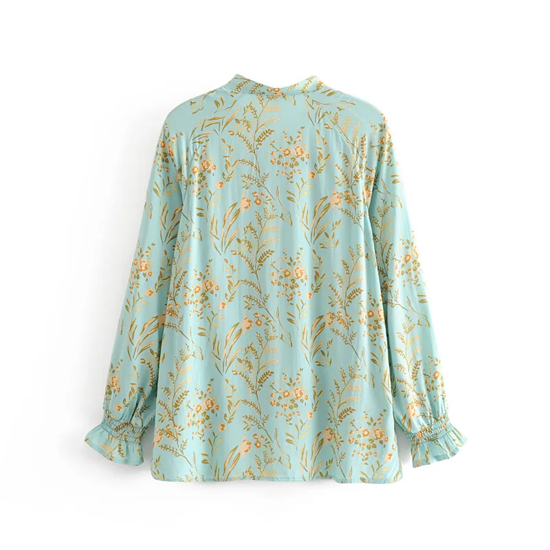 Boho блуза с цветочным принтом и длинным рукавом богемные свободные женские топы