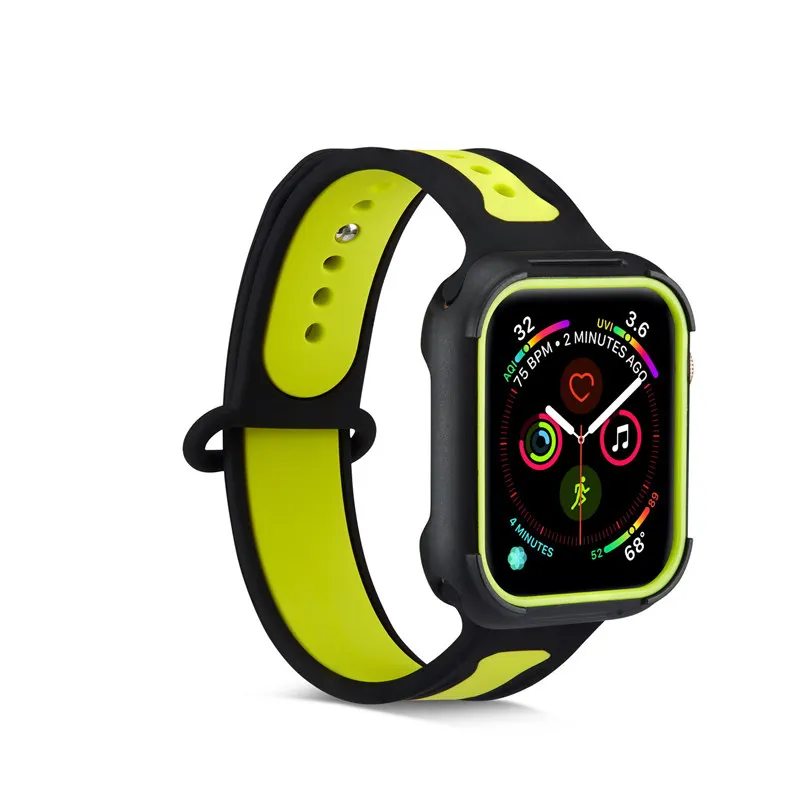 Спортивный силиконовый ремешок с чехлом чехол для apple watch series 5 4 3 2 1 Мягкие Ремешки