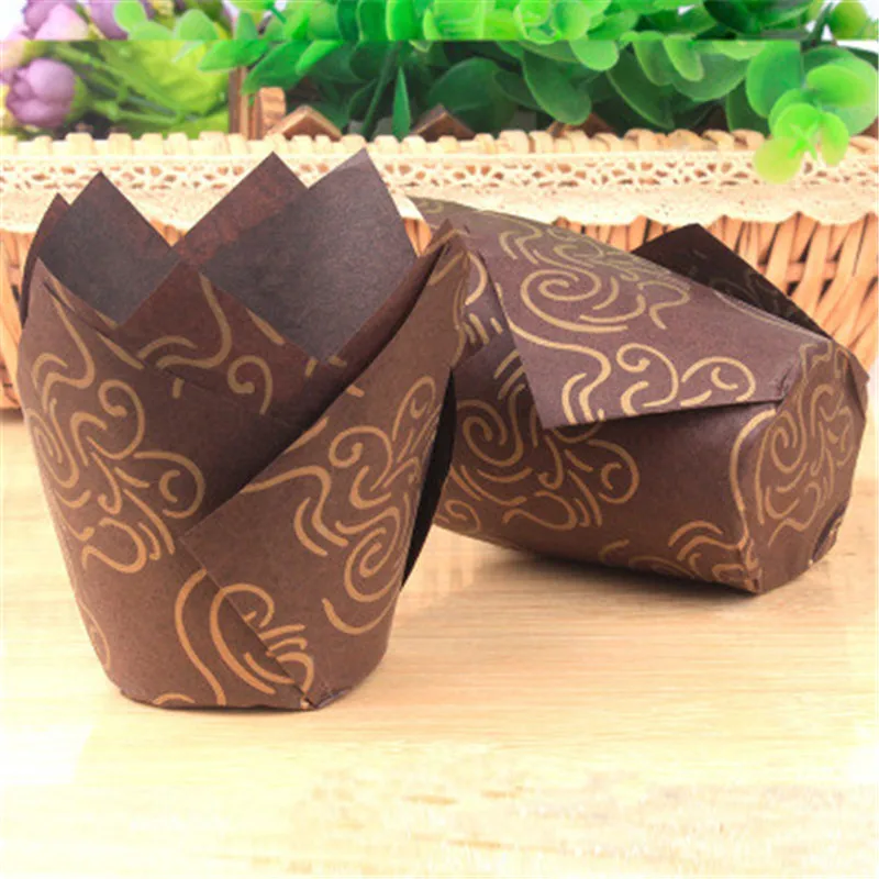 

50Pcs Tulip Muffin Cupcake Paper Cups Oilproof Cupcake Liner Baking Muffin Box Cup Case Cake Decorating Tool Muffin Wrap Cases