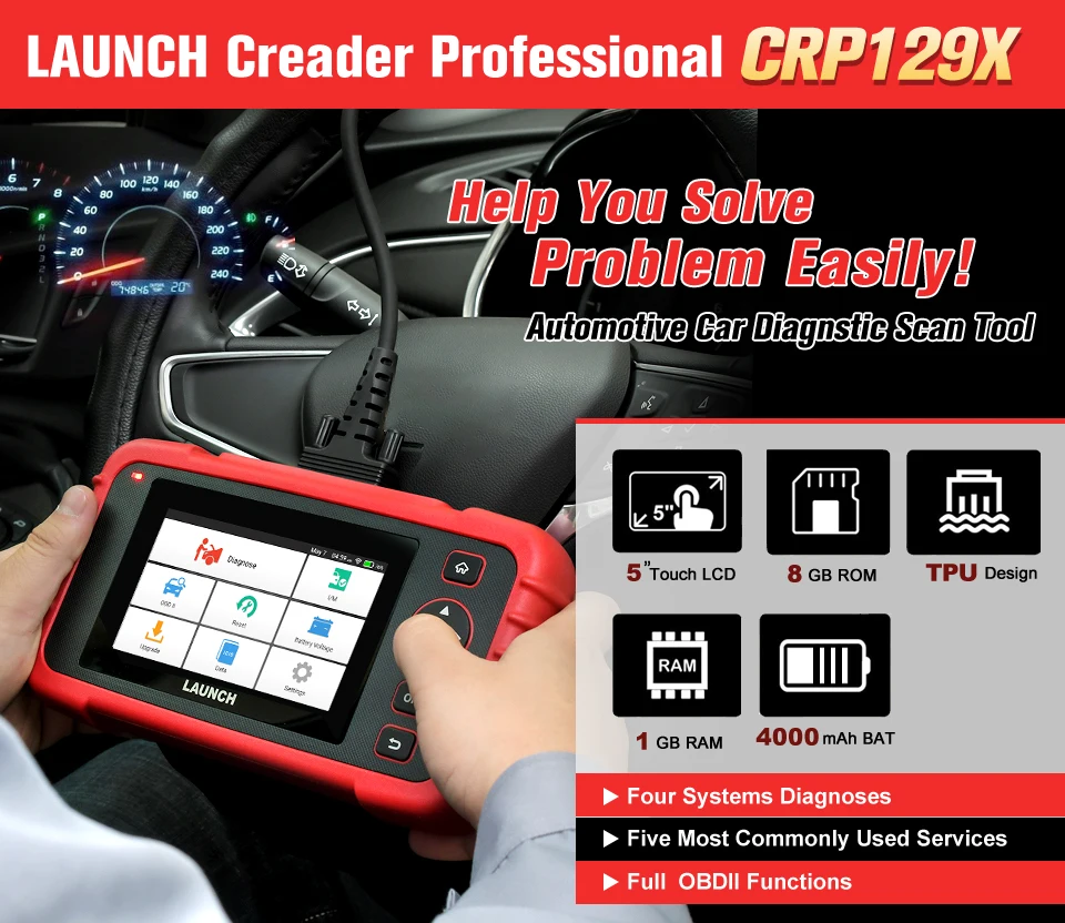 LAUNCH X431 CRP129X OBD2 автомобильный сканер автомобильный диагностический инструмент Автоматическое сканирование Диагностика 4 Системы TPMS PK Creader VII CRP129