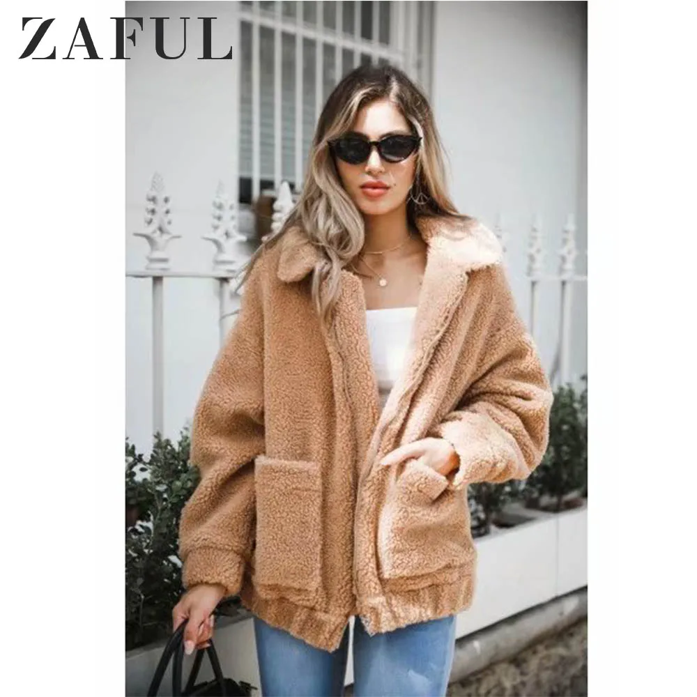ZAFUL Куртка из искусственного меха для женщин Пушистые зимние пальто Куртки