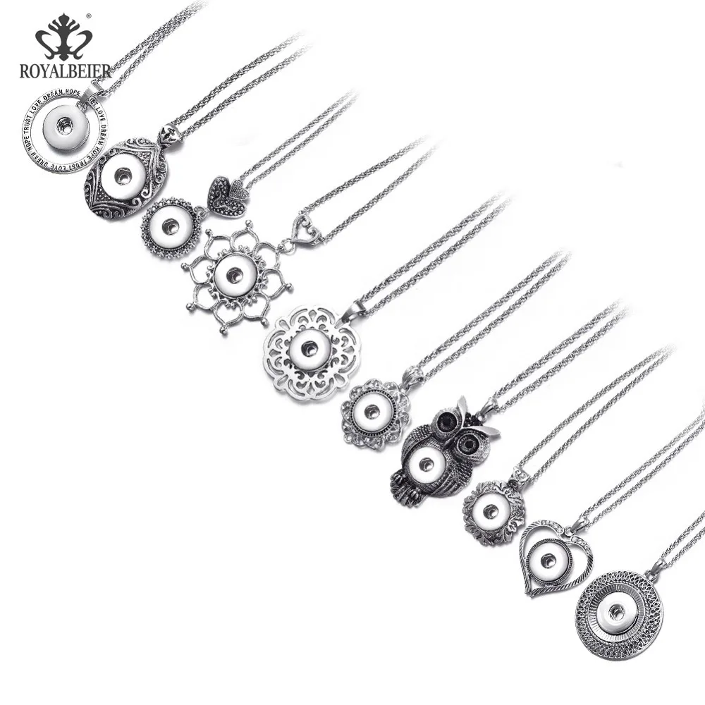 

ROYALBEIER 10pcs/lot 18mm Metal Snap Button Vintage Ancient Pendant Necklace Snap Jewelry Fit 18mm Snap Buttons DZ0179