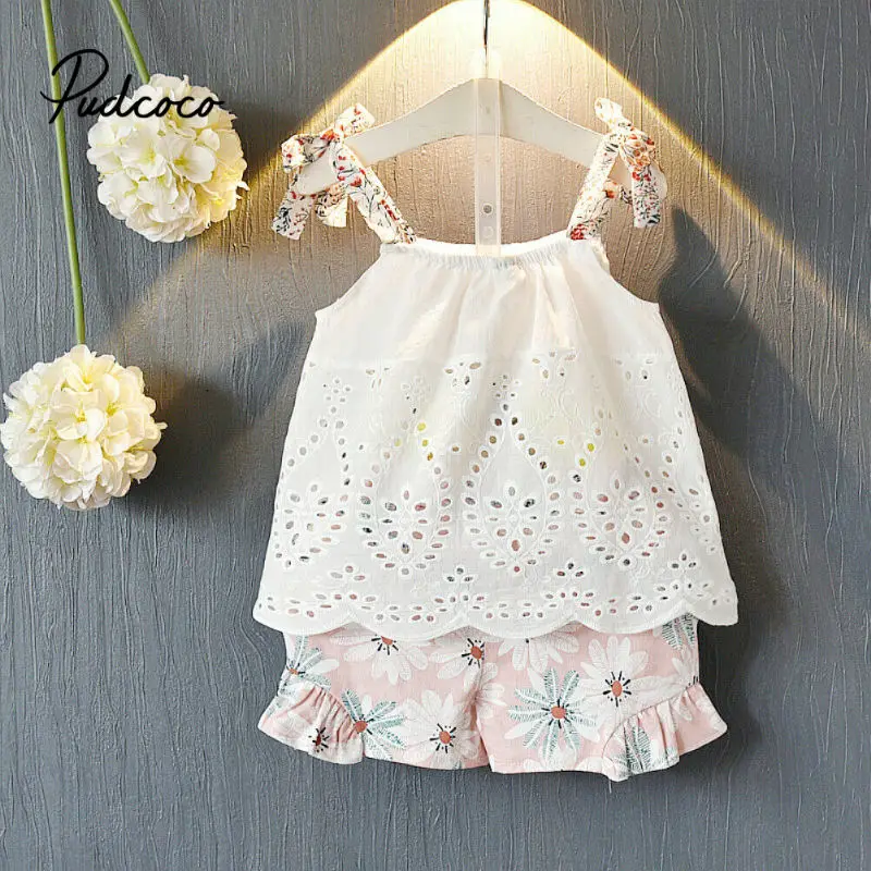Pudcoco детская одежда костюмы для девочек малышей Enfant Fille блузка + шорты с цветочным