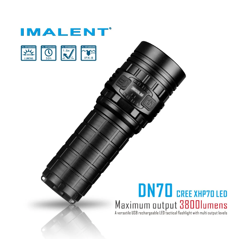 IMALENT DN70 перезаряжаемый фонарик OLED экран макс. 3800lm дальность луча 325 м уличный с 26650