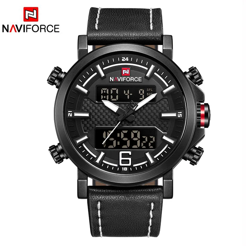 Naviforce часы военные часы Мужские Роскошные водонепроницаемые Модные светодиодные цифровые часы мужские наручные часы - Цвет: Black White