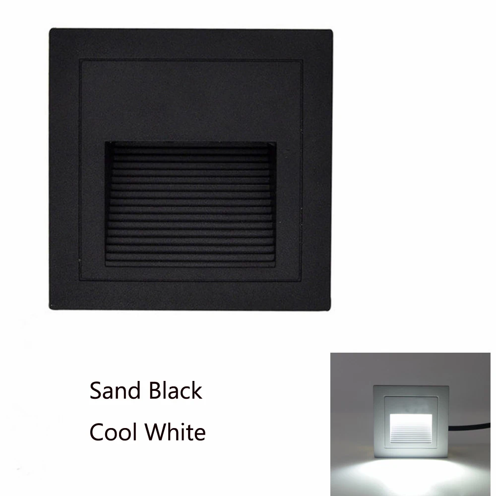 Black-CoolWhite Водонепроницаемый светодиодный ступенчатый лестничный светильник s 3 Вт светодиодный наружный напольный настил светильник для канальной лестницы 86 коробок от сумерек до рассвета открытый светильник - Испускаемый цвет: Black-CoolWhite
