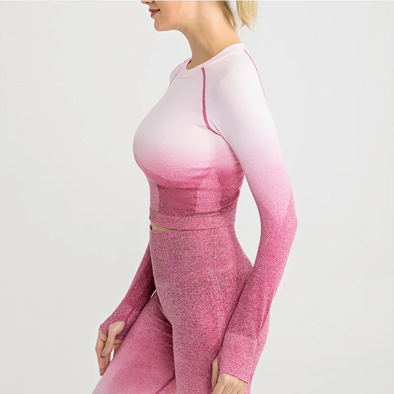 

Gradient fitness Yop Gym Women Long-sleeved Workout Clothes Tights Quick-drying T-shirt Yoga Training Sports Clothing Shirt