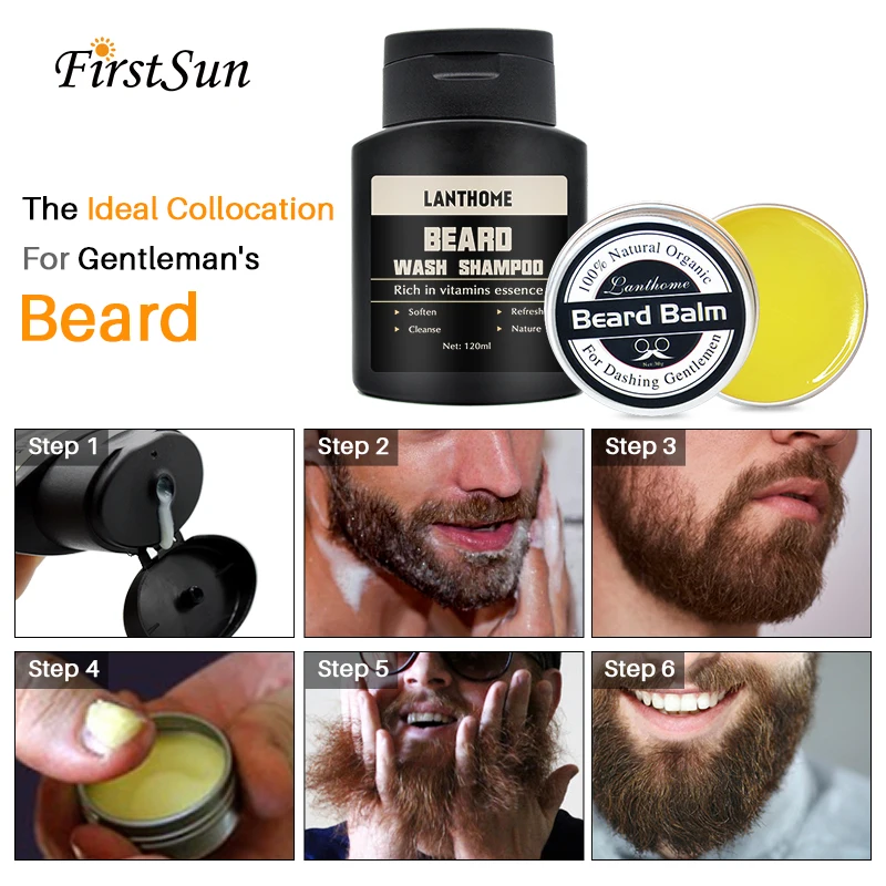 

Lanthome Natural Men Beard Balm Moisturizing Repair Split Ends Beard Soften After Beard Shampoo Cleaning Vitamin Hair Beard Care