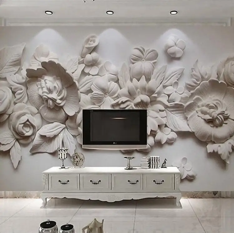 3D стереоскопический Gesso тисненый цветок бумажная Фреска для спальни настенная живопись papier de soie украшение на стену фото настенная роспись