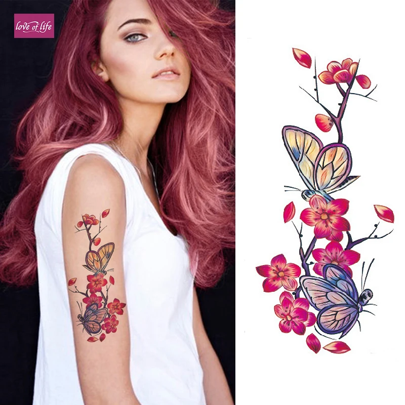 Временные татуировки-наклейки для женщин наклейки романтические бабочки розы