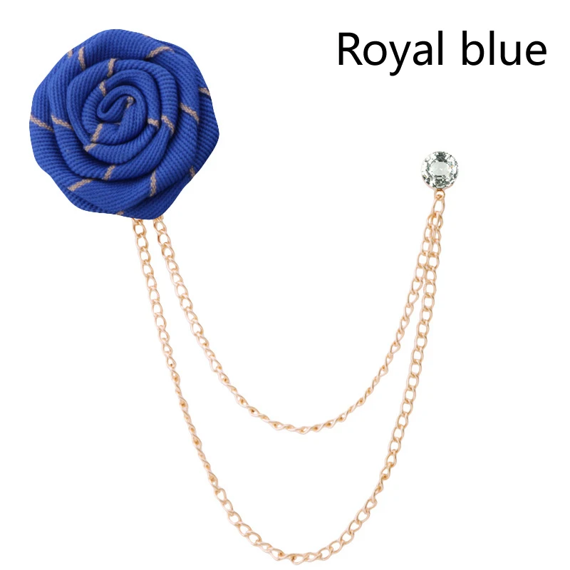 Blue Розы цветок цепи костюм корсаж для смокинга нагрудные палочки брошь человек ручной работы ткань булавки Свадебные бутоньерки вечерние для мужчин подарок - Окраска металла: Blue