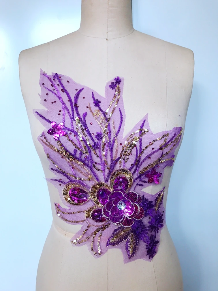 Кружевная аппликация Водорастворимая Вышивка фиолетовая кружевная отделка