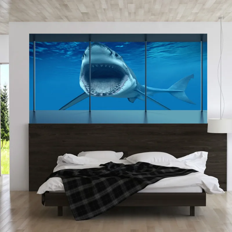 3D наклейки на изголовье глубоководной акулы фон для дивана Настенная Наклейка