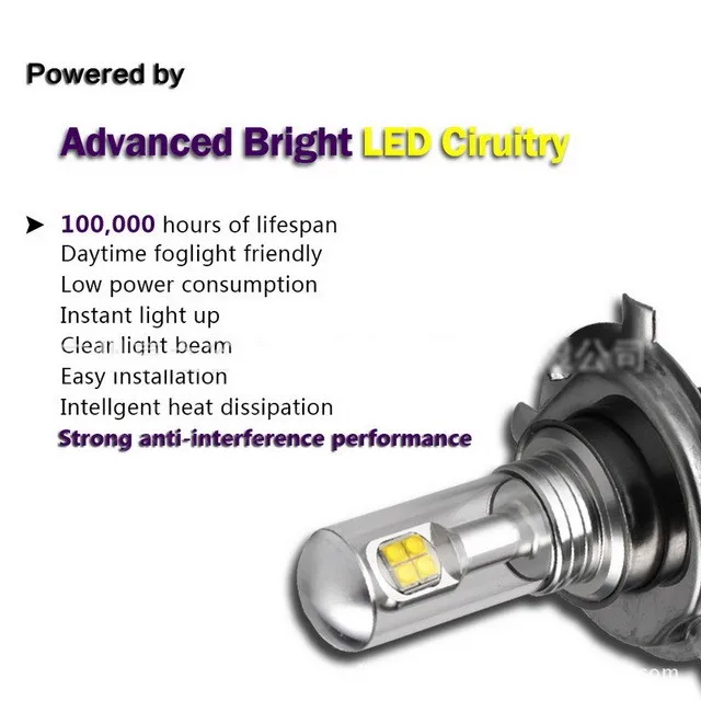 

2 pieces 12V 24V 80W Super Bright h4 h7 6000K White 3000lm LED Car Fog Lamp Car headlight Bulb Auto lights car bulbs Car Light
