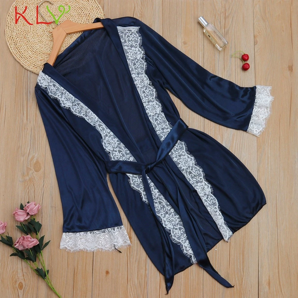 Сексуальная ночная рубашка женский кружевной халат Женское бельё модная