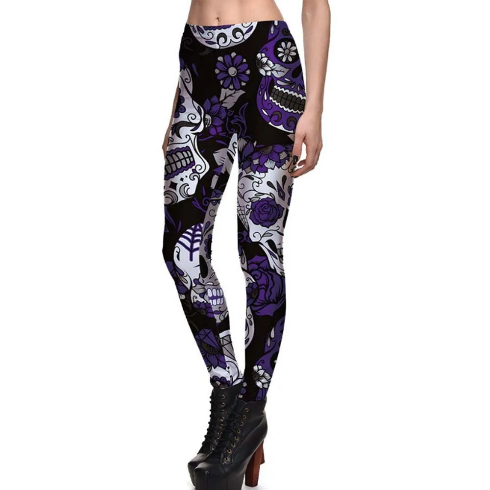 Осень Плюс Размеры Для женщин Тонкий Спорт Фитнес 3D череп цветок леггинсы