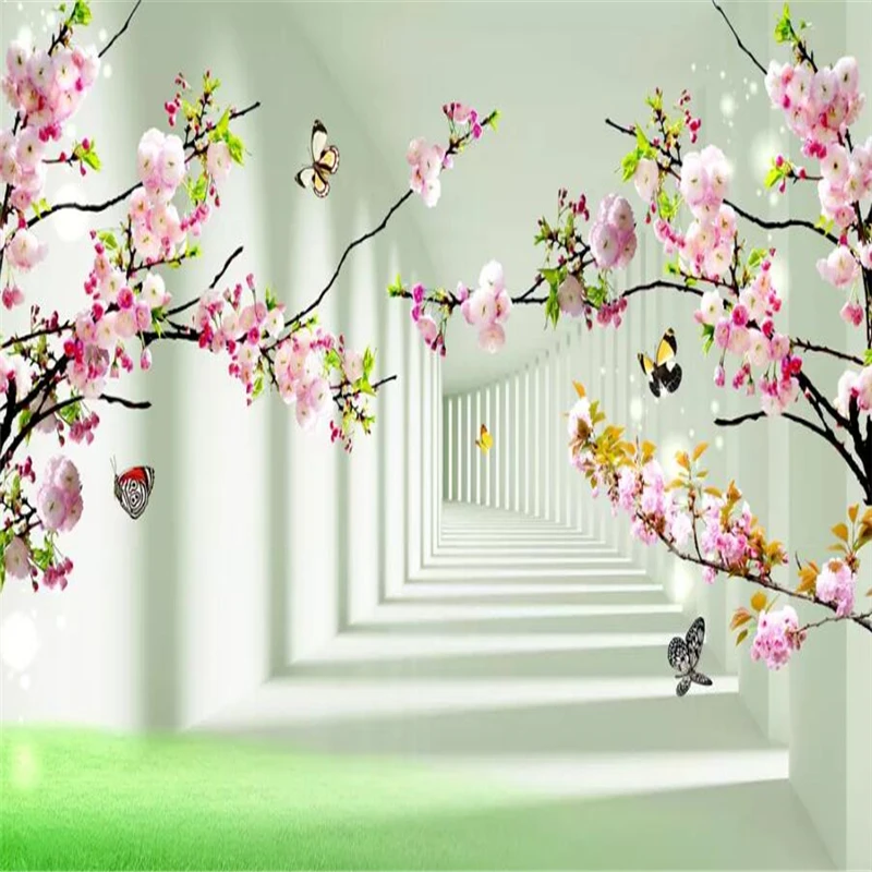 Декоративные обои 3D космический Романтический Персиковый Цветок газон фоновая