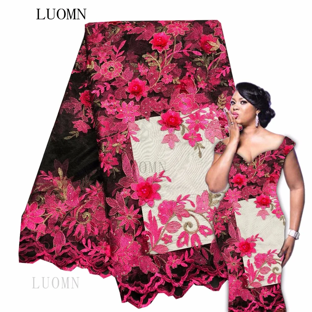 

Новый дизайн, нигерийская кружевная ткань, высокое качество, Цветочная аппликация, вышивка, тюль, кружево 3D, кружевная ткань для африканских...