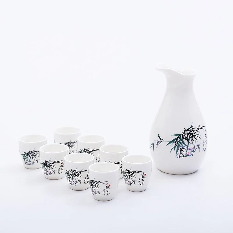

9pcs/lot Ceramic Blue and White Porcelain Wine Set Creative Hip Flasks Sake Cup Tea Ceremony Wine Pot Wine Cup Drinkware Decor