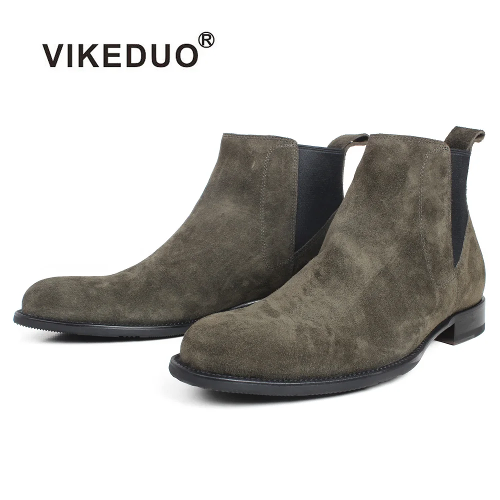 

Осенние замшевые ботинки-челси VIKEDUO из коровьей кожи на плоской подошве, зеленые ботильоны ручной работы в стиле милитари на заказ с круглым...