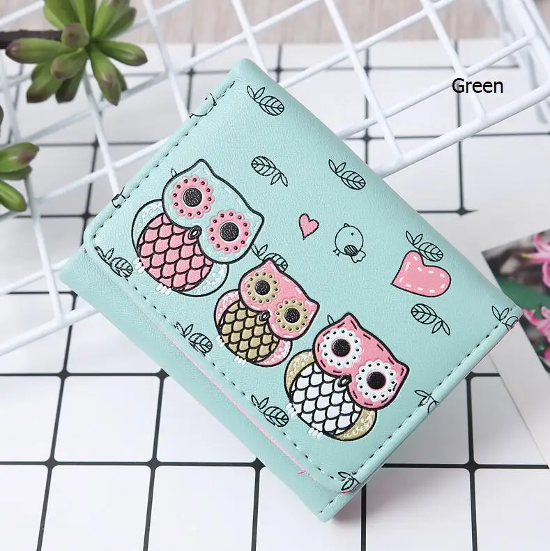 Short-Green Женские кошельки милый сова монета с изображением женщины кошелек родитель-ребенок Стиль кошелек, клатч бумажник с изображением персонажей из мультфильма карты ID держатель кошельки - Цвет: Short-Green