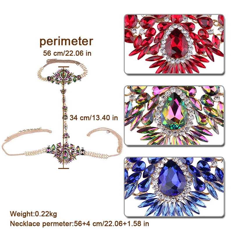 Пикантные Украшенные стразами Gem Подвеска жгута цепь тело колье Цепочки и