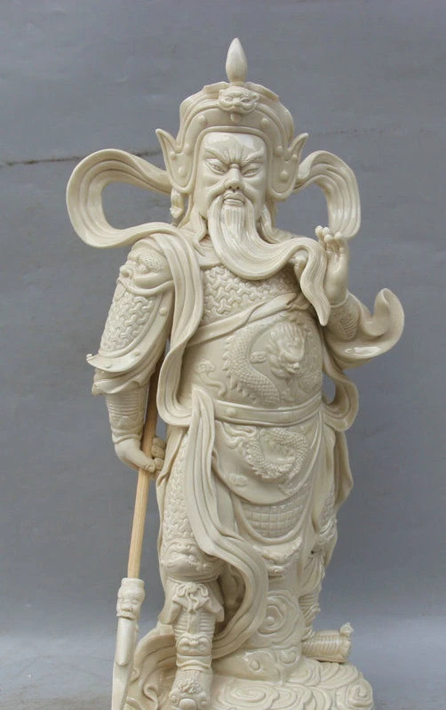 20 'Китайский Де Хуа фарфоровый стенд Guan Gong Yu воин Бог дракон меч статуя|statues
