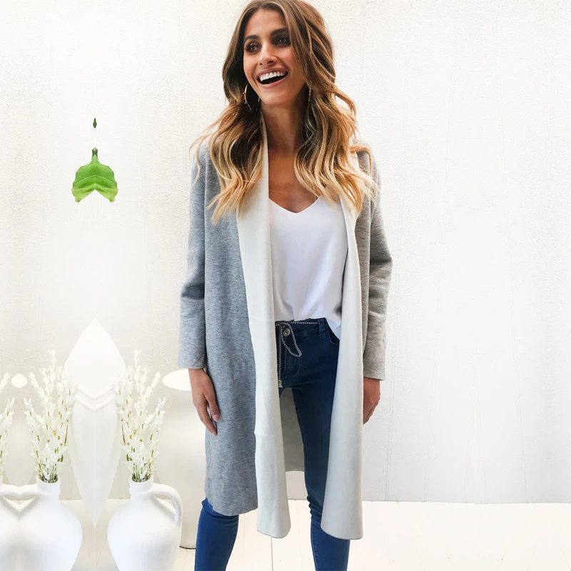 

Jackets 2018 New Brand Plus Size Women Lapel Jumper Loose Long Sleeve Casual Cardigans Ladies Duster Coat Jacket