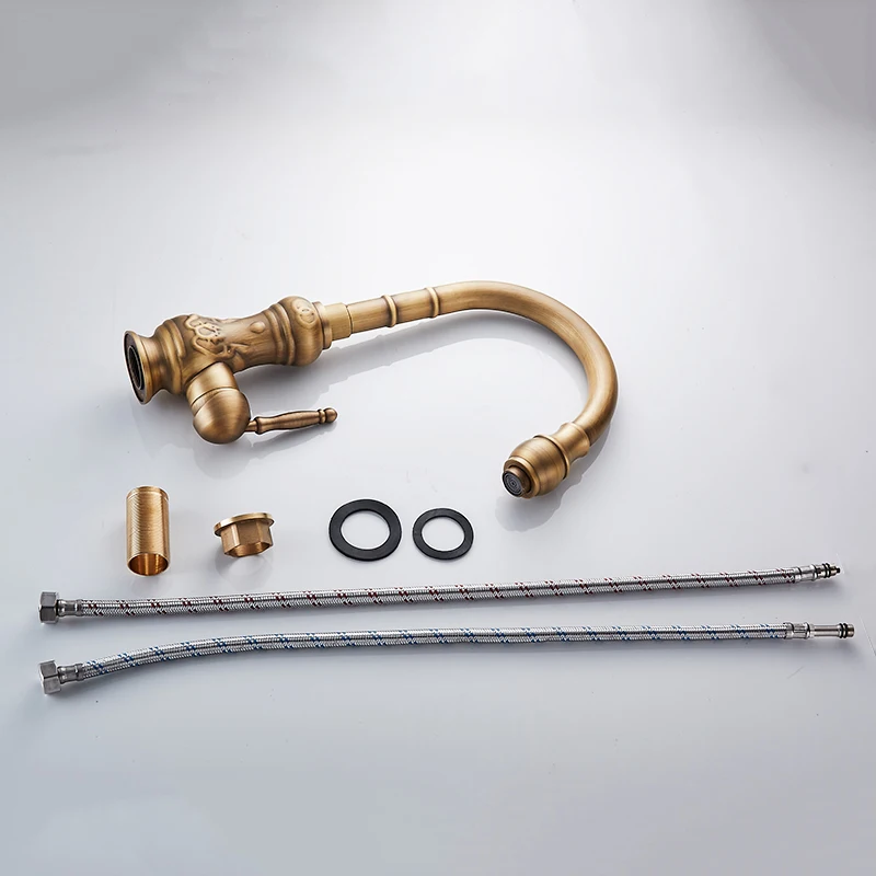 Kitchen Faucets Antique Brass Bronze Finish Water Taps Swivel Spout Vanity Sink Mixer Classic Tap Single Handle 1221F | Обустройство