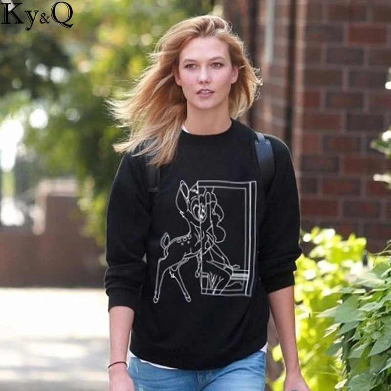 2017 Harakuku Casual Black Hoodies Women Fawn Print Long Sleeve Female Luxury Kawaii Bts Sweatshirt Pullover Clothing Coat | Женская