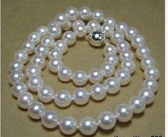 SHIPPING10mm White South Sea Shell Pearl Beads 18KWGP Ball Clasp Necklace |