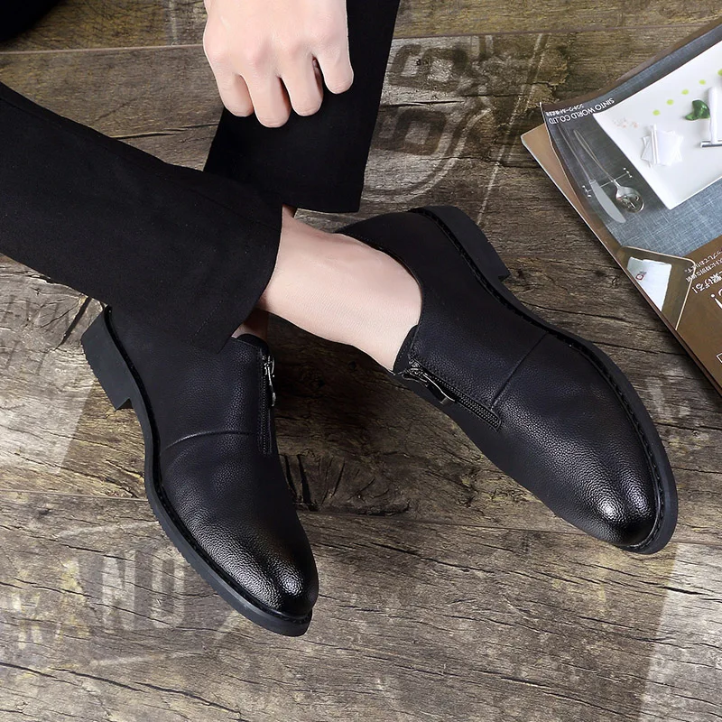 Мужские повседневные туфли на плоской подошве коричневые непромокаемые из кожи