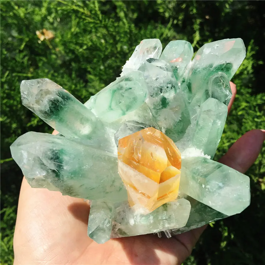 Натуральный зеленый Ghost Phantom Quartz с украшением в виде кристаллов кластера
