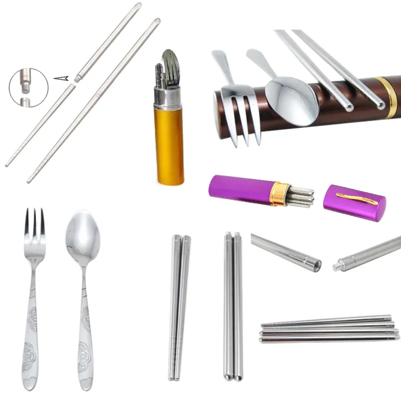 Портативный дорожный набор посуды из нержавеющей стали вилка ложки складные