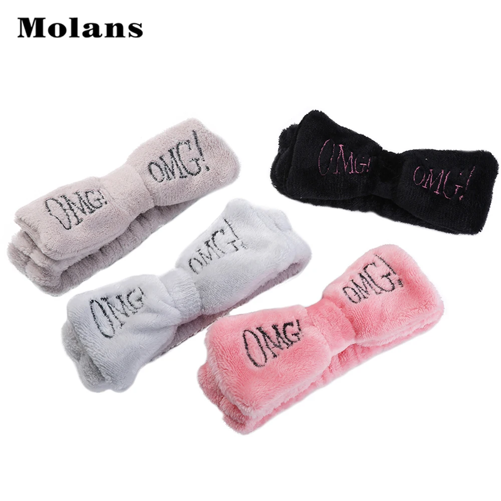 Повязка на голову MOLANS с надписью OMG и бантом Мягкая повязка из кораллового флиса