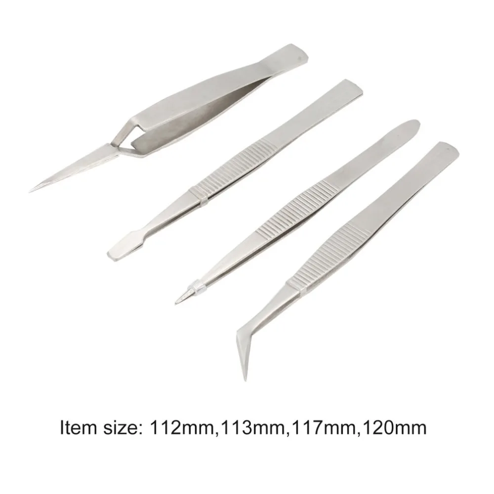 4 шт./компл. прецизионный инструмент для пинцета комплект из нержавеющей стали