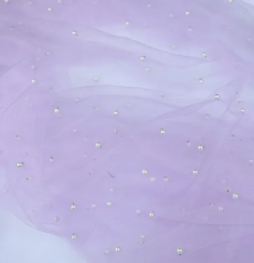 light purple Новое поступление, Мягкая сетчатая ткань с жемчугом и бисером для свадебного платья, материал одежды для штор, фон для фотосъемки, кружевная ткань D693 - Цвет: light purple