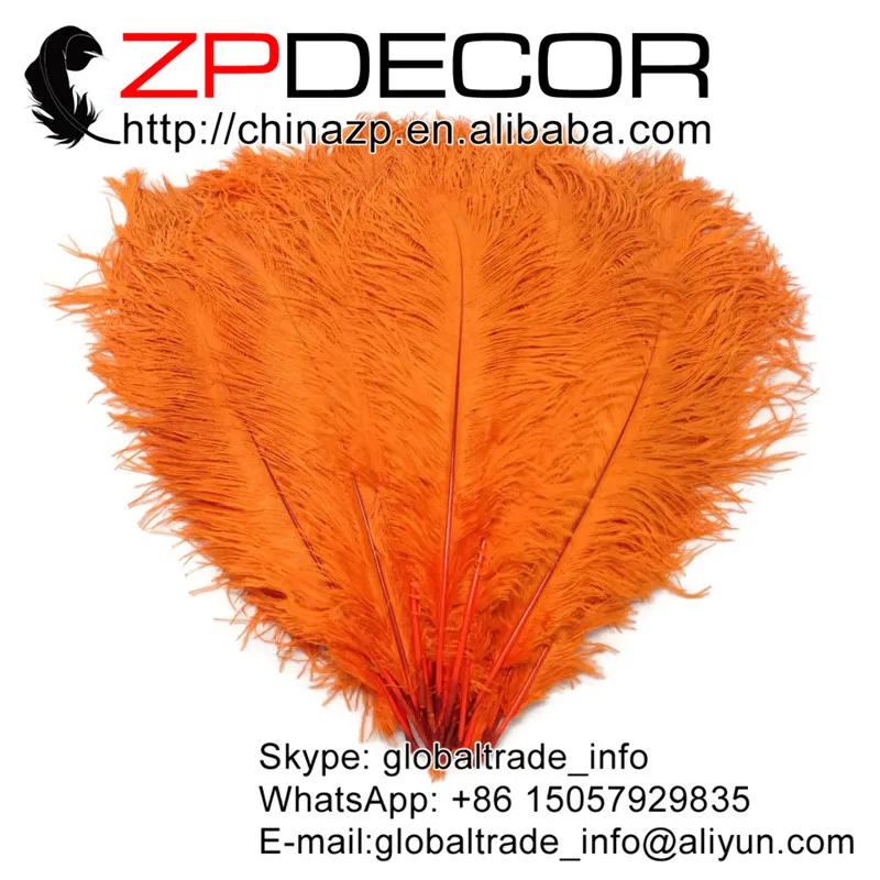 

ZPDECOR 100 pcs/lot 45-50cm(18-20inch) Hand Select Large Ostrich Plume ORANGE Dyed Ostrich Drab Feathers for Sale
