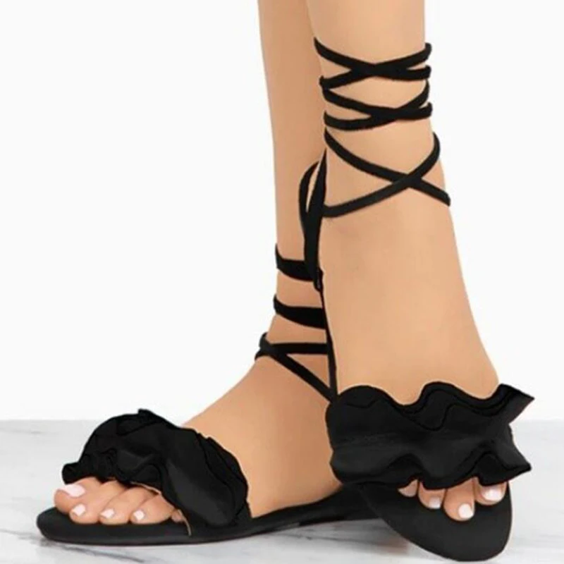 Босоножки женские летние на плоской подошве модные сандалии из флока Цветочный - Фото №1