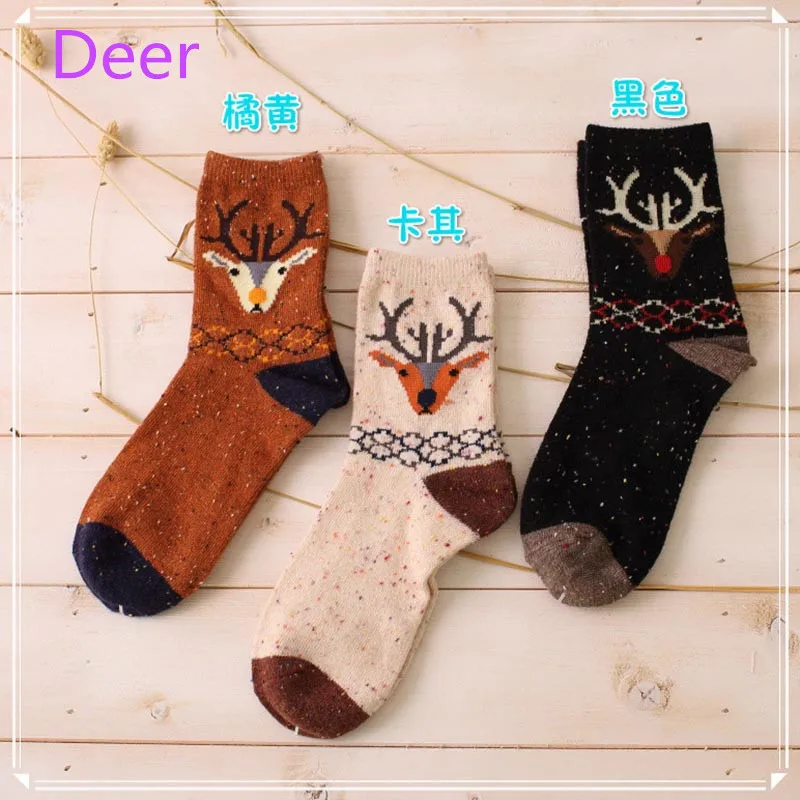deer 3 пары женских зимних носков вязаные шерстяные носки с кроличьим мехом теплые носки с изображением лисы и оленя женские носки Рождественский подарок 8AA763 - Цвет: deer