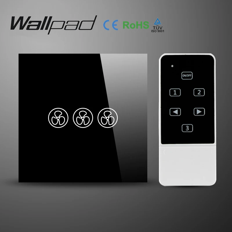 Wallpad стандарт ЕС Великобритания Кристалл Стекло Черный Wifi вентилятор