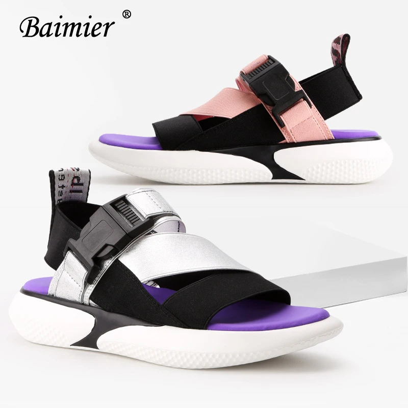 Baimier/летние женские босоножки с ремешком на щиколотке Разноцветные платформы