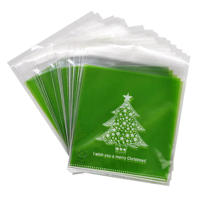13-merry christmas 50 шт 10x10 см рождественские подарочные пакеты для печенья, конфет, пластиковые самоклеющиеся пакеты для печенья, закусок, рождественские украшения, сувениры - Цвет: 13-merry christmas