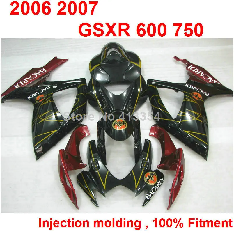 

Injection mold bodywork fairing kit for Suzuki GSXR600 06 07 wine red black farings set GSXR 750 2006 2007 TY29