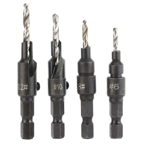 

4pcs HSS Countersink Drill Bit Set 1/4 Hex Shank Quick Change #6 #8 #10 12#